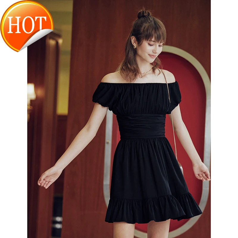 

custom one line bra bubble sleeve small black dress
