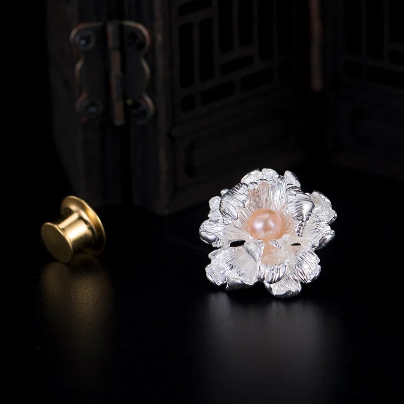 Мужская Винтажная брошь в виде цветка с жемчугом из серебра 925 пробы|Украшения