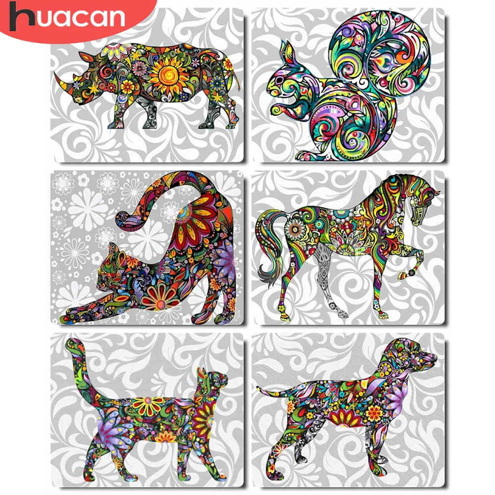 

HUACAN Coloring By Numbers Cat Animal HandPainted Wall Art Unique Gift DIY Oil Painting By Number Dog Children's Room Decor