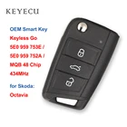Keyecu Keyless Go умный дистанционный ключ-брелок от машины 434 МГц MQB 48 чип для Skoda Octavia FCC, аддитивного цветового пространства (ID: 5E0 959 753E, 5E0 959 752A