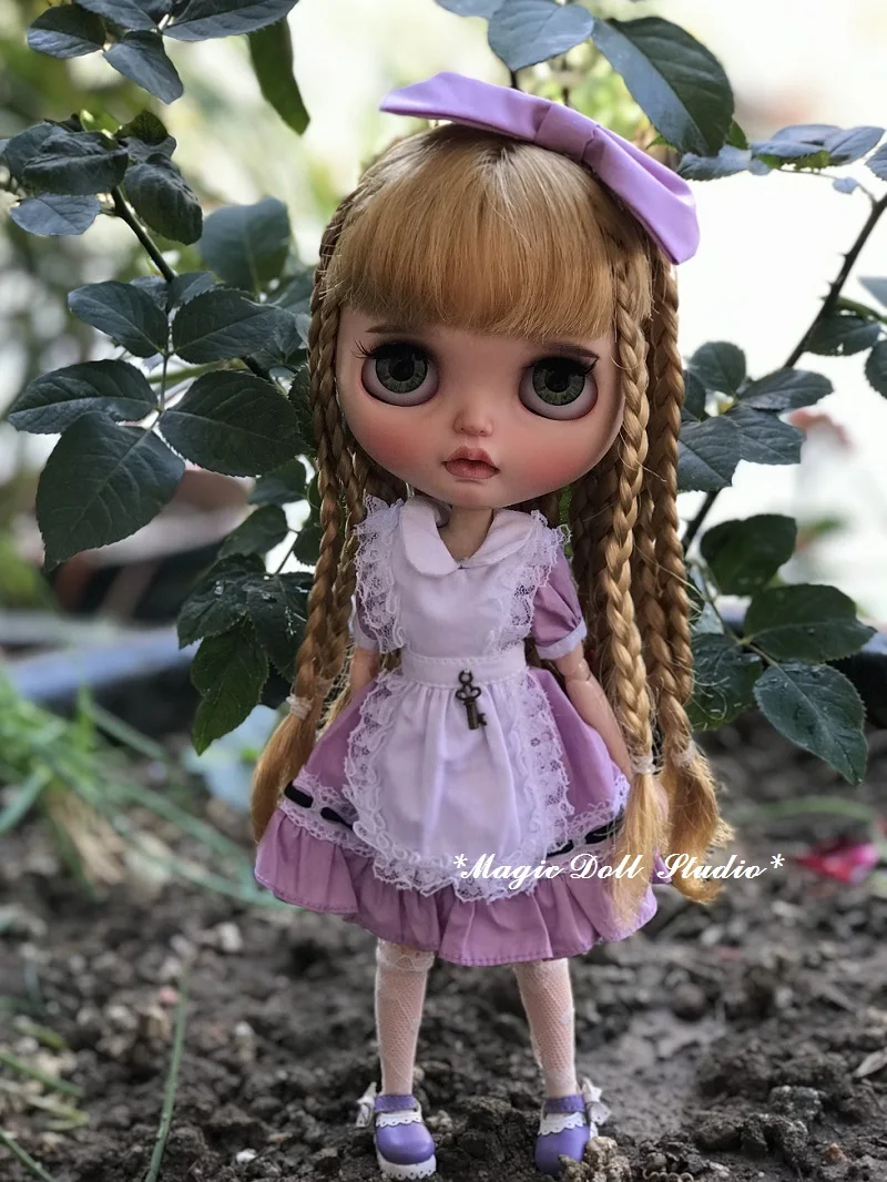 [MG118] Neoblythe Кукольное платье# розовое или фиолетовое платье, фартук, чулок и волосы комплект подходит для кукла azone наряды