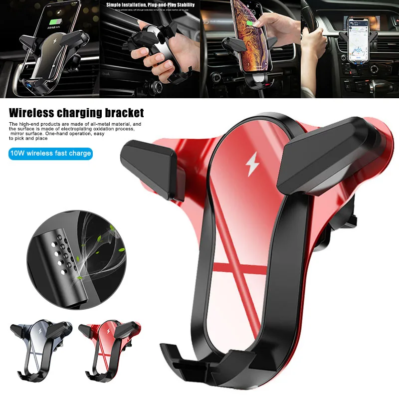 

New Clamping Wireless Car Charger Mount Fast Charging Air Vent Phone Holder For Xiaomi Samsung Galaxy S9 S10