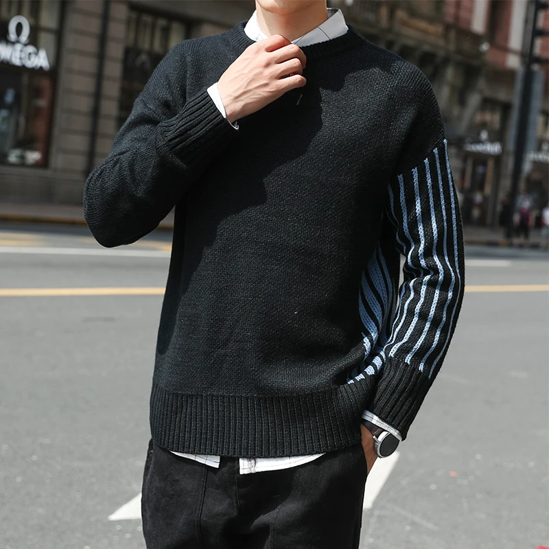

Men 2020 New 5XL Brand Fashion Sweater Male Round Neck Patchwork Slim Fit Knitting Mens Sweaters Pullover 9040