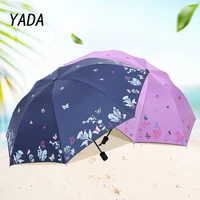 yada fashion butterflyflower pattern umbrellas rain uv 3 folding umbrella for women windproof cherry umbrellas female ys210011