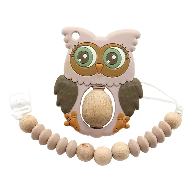 BPA libre silicona buho con cuentas de madera alimentos grado Peque&ntilde;a barra collar de dentici&oacute;n DIY regalos de la ducha de beb&eacute; de dibujos animados beb&eacute;-2
