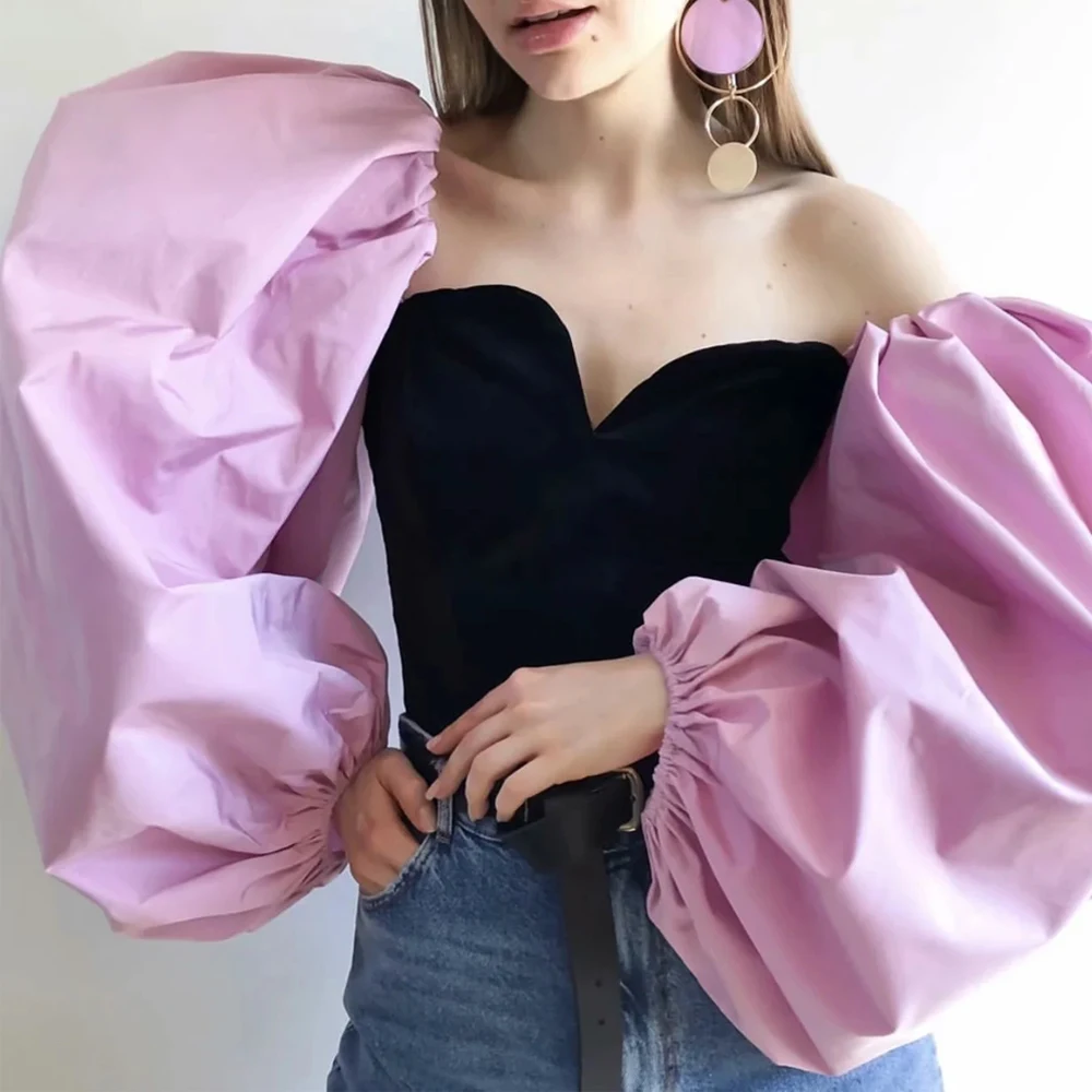 Блузка женская длинная розовая с пышными рукавами 2021 | Женская одежда