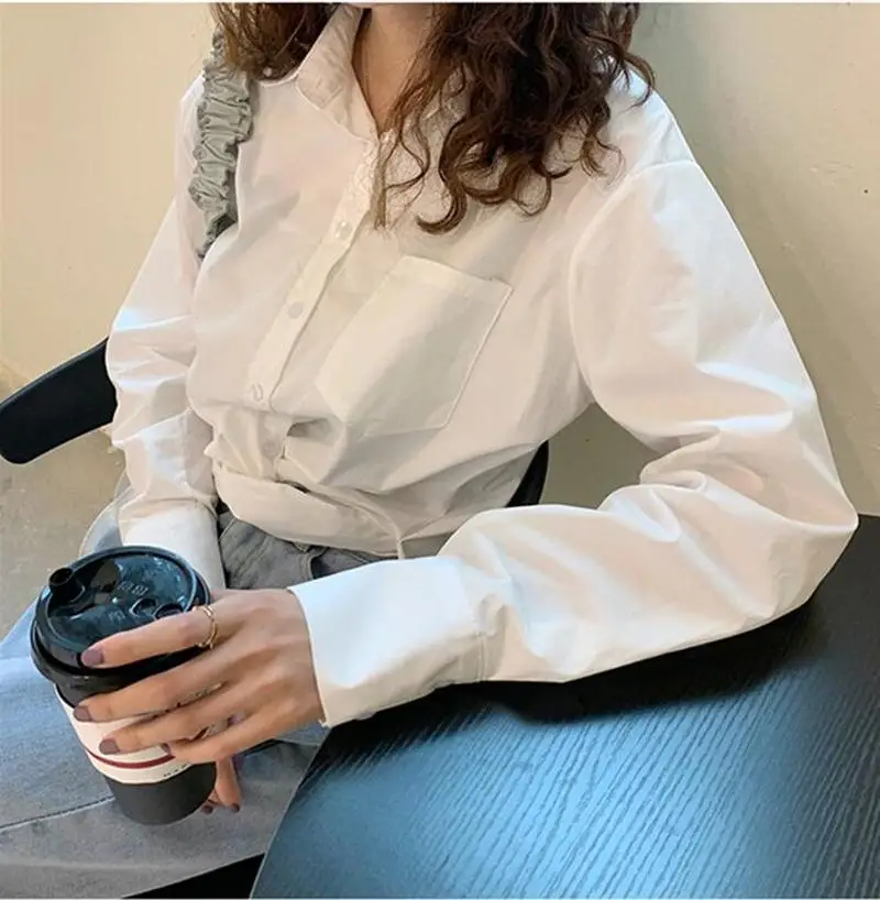 New 2021 Women Spring Autumn Blouse Shirts Oversize Split Korean Style Irregular Elegant Lady Wild Long Tops CL866