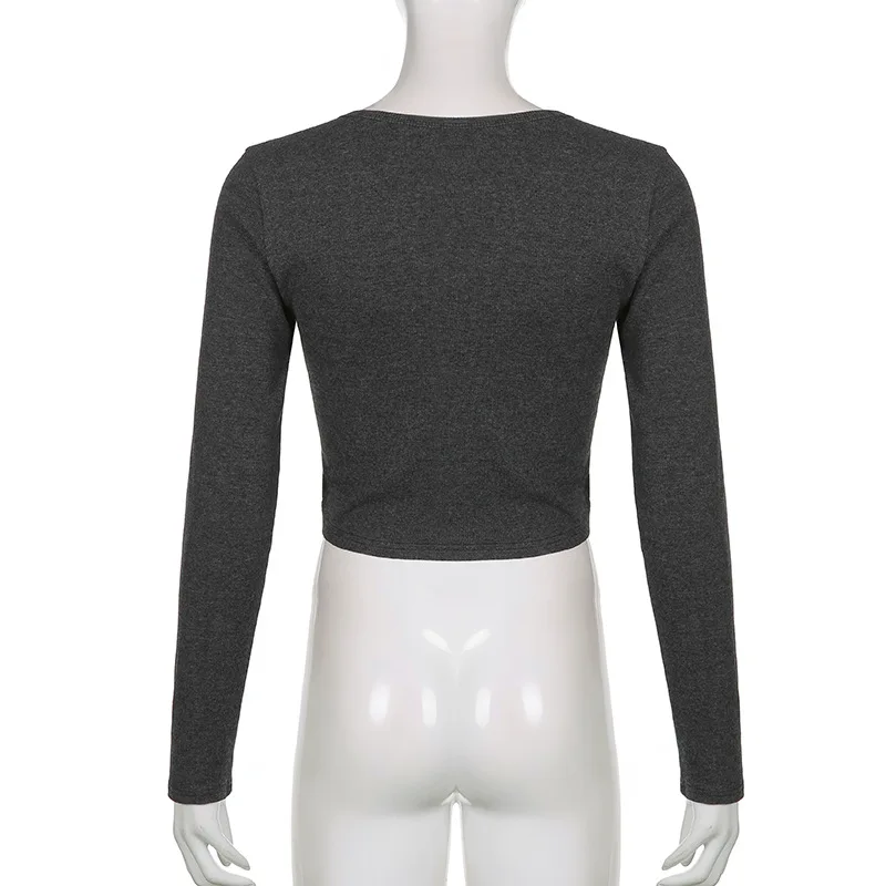 Graphic Print Retro Y2K Crop Tshirts Vintage Harajuku Grunge Fairycore Clothes Aesthetic 90s V-neck Autumn Tops