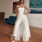 Женский атласный комбинезон, без бретелек, с открытыми плечами, без рукавов, со съемным шлейфом, белые свадебные брюки в стиле бохо, 2021