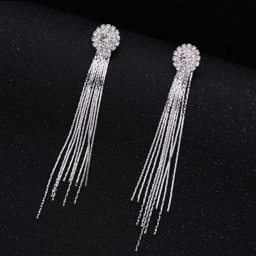 Diamond Earrings Long Exaggerated Temperament Round Tassel Earring Silver Fashion Jewelry Fanshion Elegant Stud Eearring 19Oct30 | Украшения