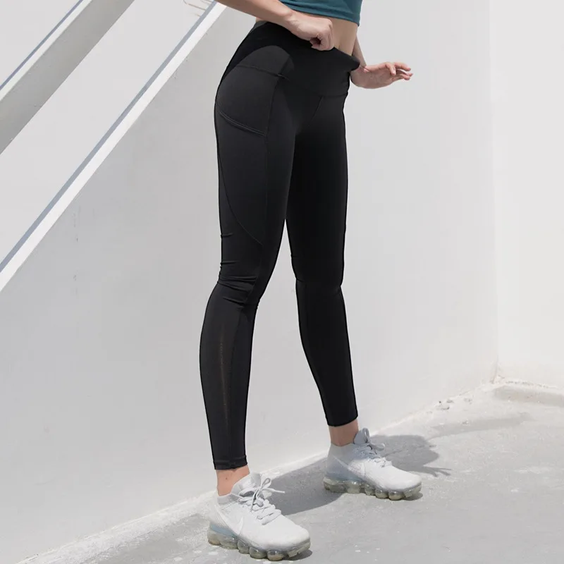 

Soft Hip-up White Yoga Pants With Pockets Quick-dry Training Tights Gym High Waist Slim Stretch Sports Leggings Fitness Women