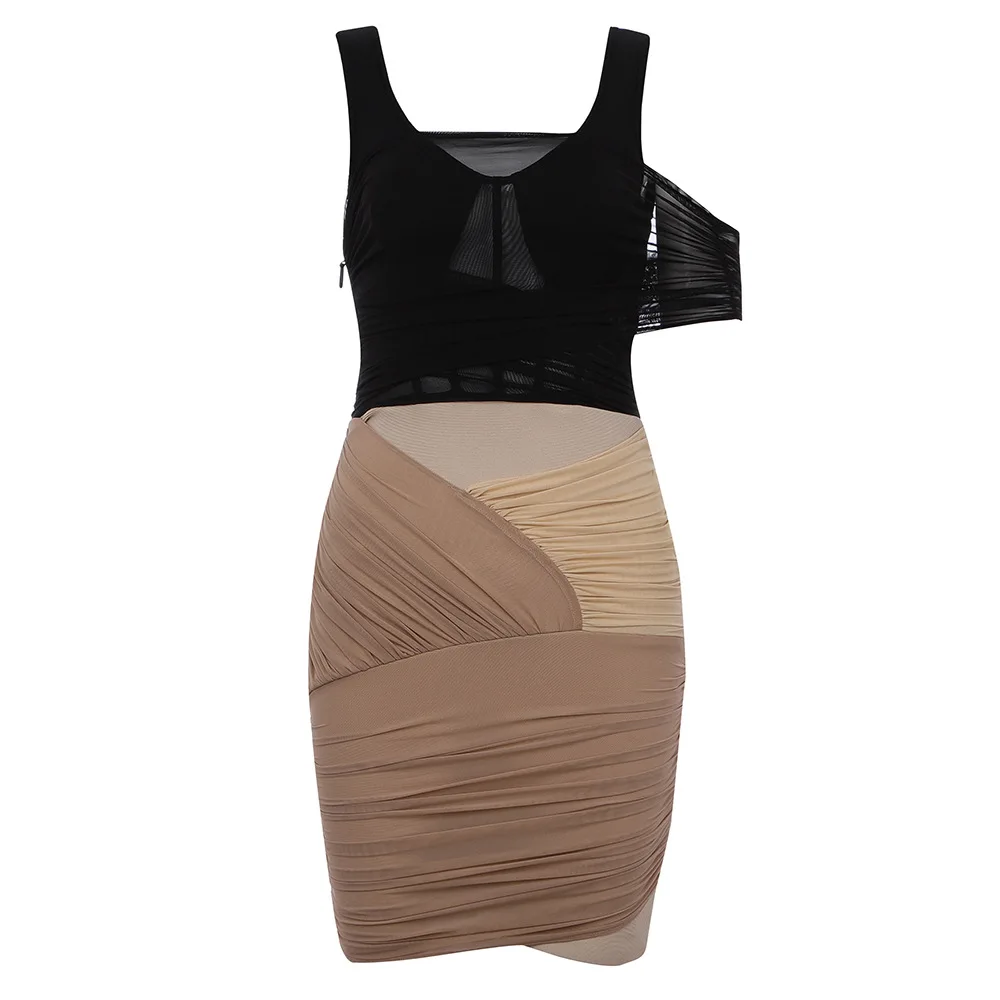 

2021 spring and summer new slim sexy mesh stitching design