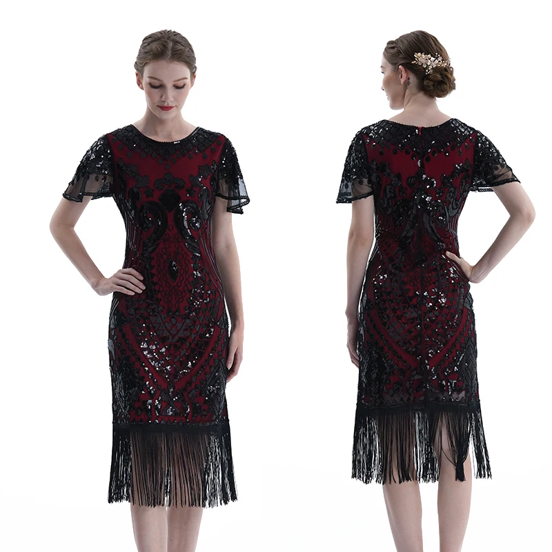 Черное Серебряное платье-хлопушка с рукавами в стиле 20-х годов винтажном Великий