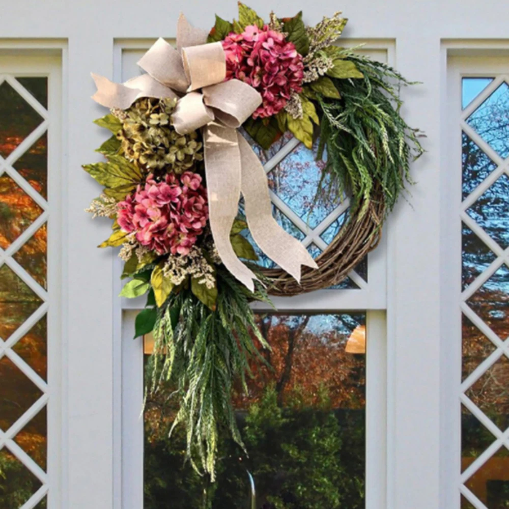 

Artificial wreath Fall Hydrangea Bowknot Decoration Flower Wreath Front Door Home Decor