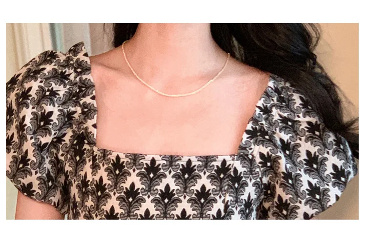 

Square Collar Short Bubble Sleeves Tea-Length Slim Bodycon Dress Chiffon Elegant Black And White Floral Evening Dresses