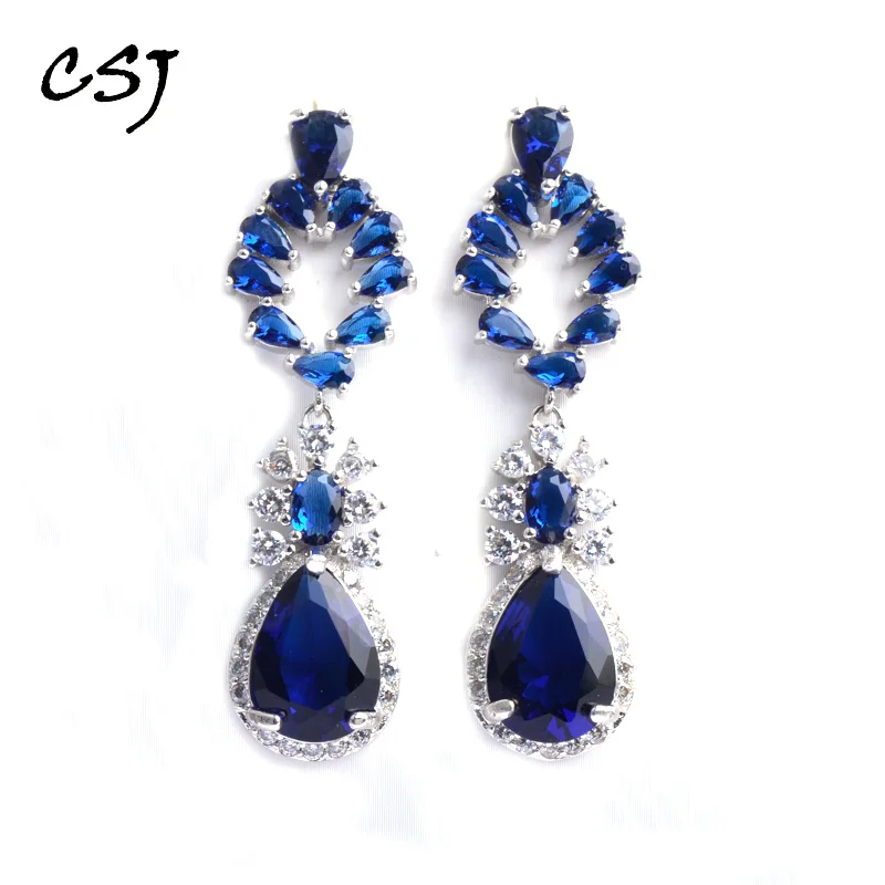 Новые стильные серьги-подвески CSJ с голубым кристаллом серьги в форме груши 10*14 мм