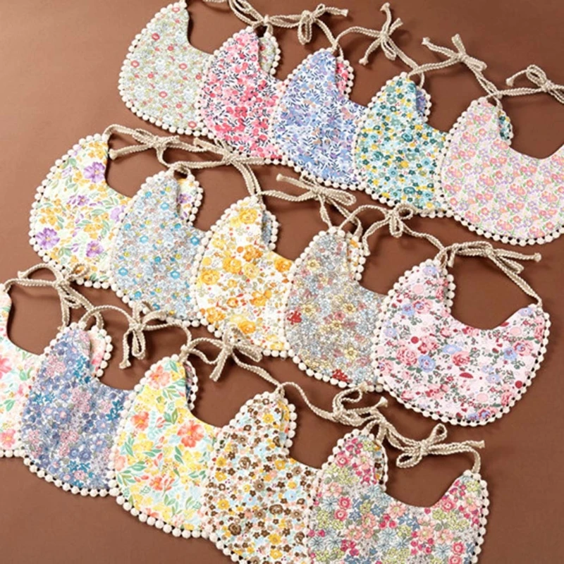 

97BC Baby Cotton Linen Printing Bibs Double Sided Feeding Saliva Towel Bandana Scarf