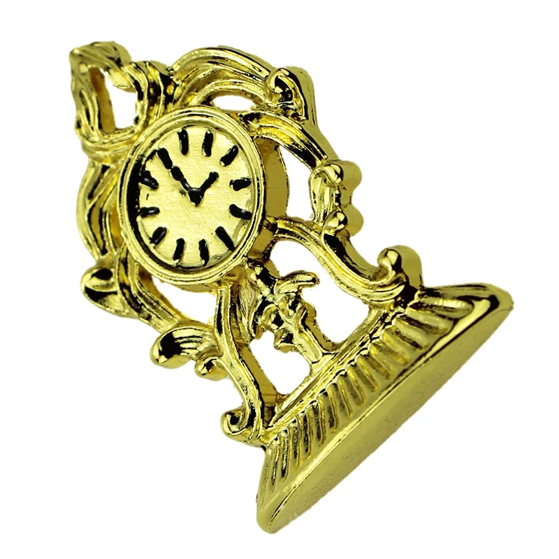 

DIY Furniture dollhouse Miniature 1:12 Domed Clock Gold Tone Mini Doll House Bedroom Accessories Retro Small Clock