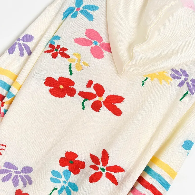 

Runway 2020 Women Autumn Winter Cardigan Female Jacquard Hooded Coat Korean Zipper Floral Casual White Knitted Loose Outwear