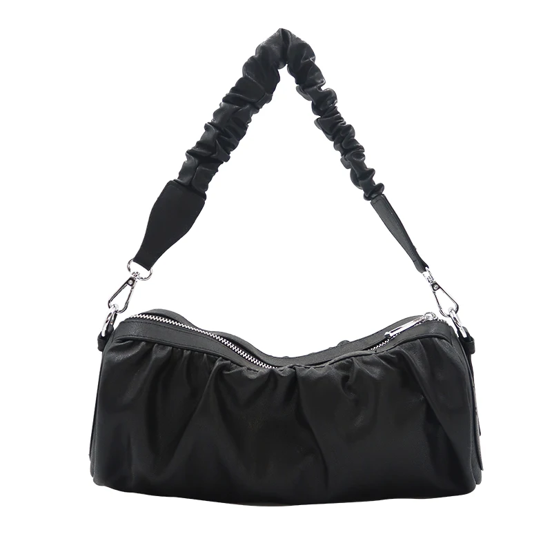 

[BXX] Simple PU Leather Pleated Bags For Women 2021 Summer Branded Shoulder Bag Handbags Trending Luxury Travel Hand Bag HS629