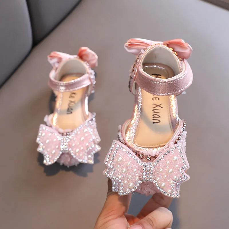 

Kids Girl Shoes Rhinestone Bowknot Princess Sandals Girls Performance Party Dance Shoes Student Kids Flats Shoes Children Shoes