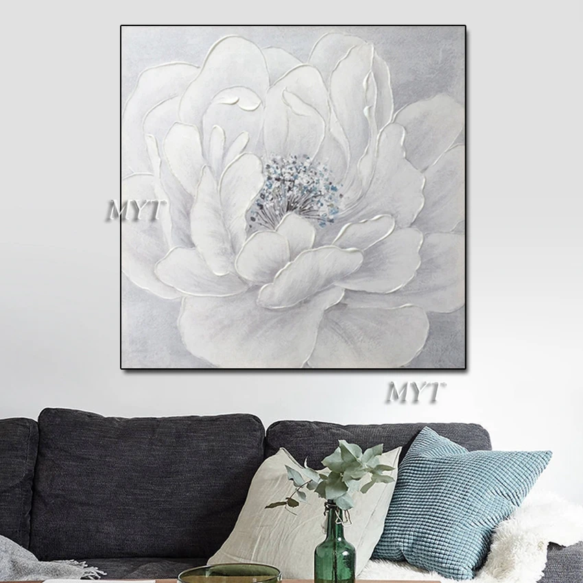 Абстрактный дизайн серый акриловый пион цветок картина маслом настенные