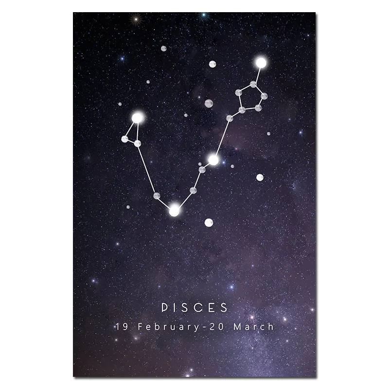 PISCES Созвездия настенное Искусство Современная Картина на холсте астрологический знак черно-белые плакаты принты скандинавские детские украшения картины - Цвет: PISCES
