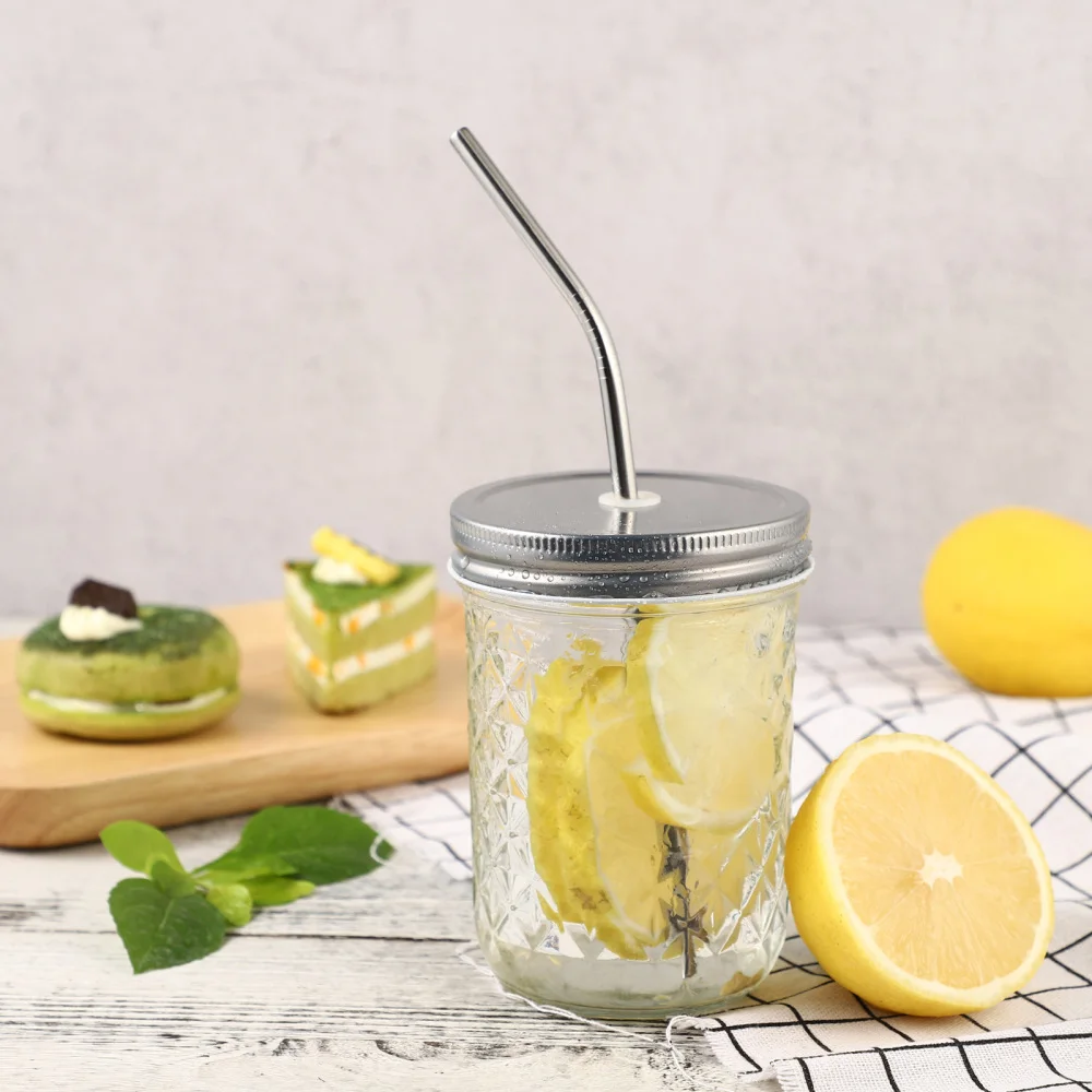 

1 Set With Straw Drink Bottle Mason Container (Transparent)