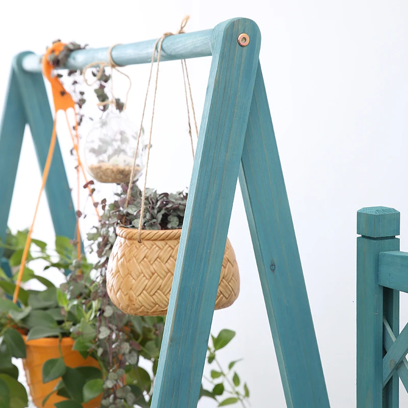 

Two Multi-storey Flower Rack Chlorophytum Green Laojia Suspension Woodiness Solid Wood Flower Rack Grid Balcony A Living Room