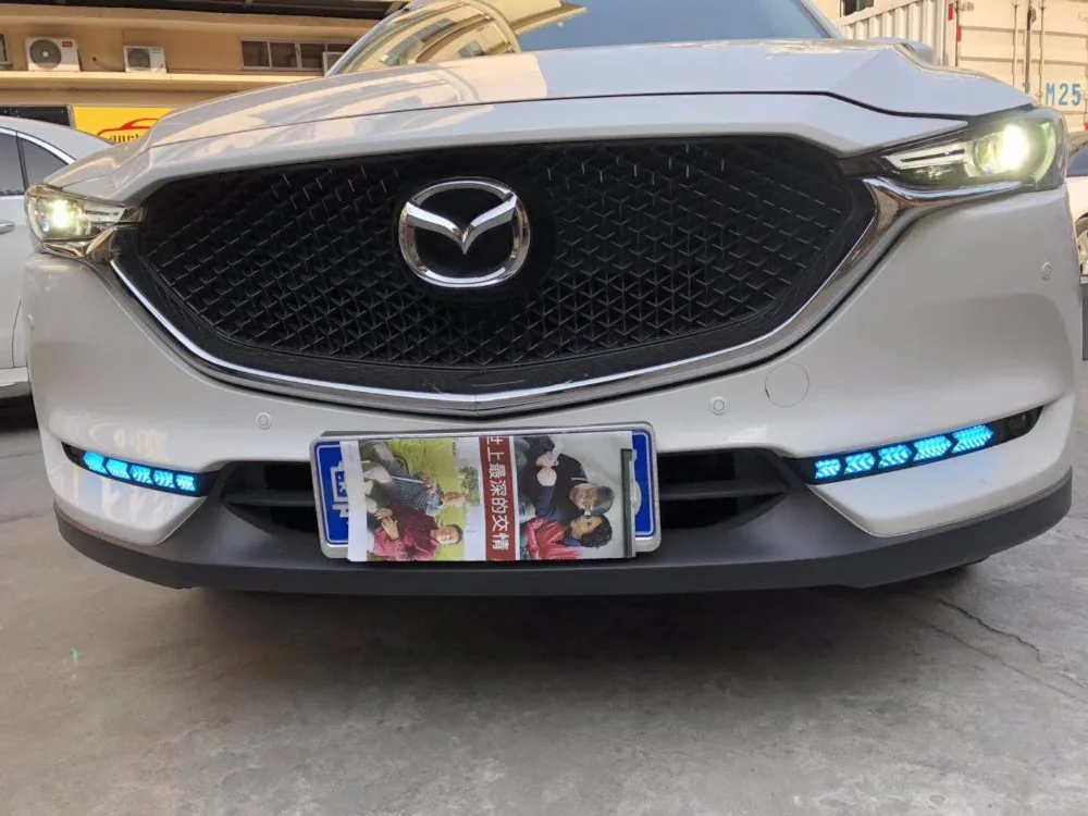 

Eosuns Led Drl Daytime Running Light with Moving Yellow Turn Signal, Blue Night Light Mode for Mazda Cx-5 2017 2018