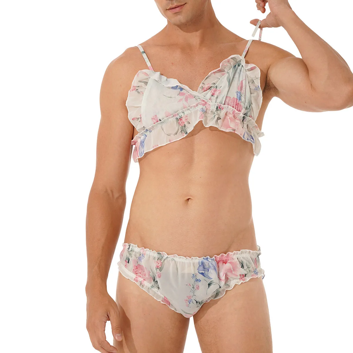 Пижама Мужская с оборками цветочным принтом ночная рубашка 2 шт.