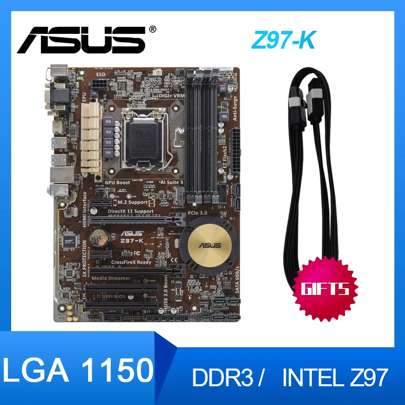 

Asus Z97-K Desktop Intel Z97 Motherboard LGA 1150 DDR3 ram 32GB USB3.0 support Core i3 i5 i7 cpus PCI-E 3.0 M.2 ATX Placa-mãe