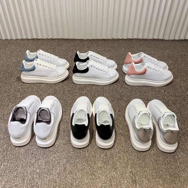 

Queen Women Sneakers 2020 Fashion Breathble Vulcanized Pu Leather Platform Lace Up Casual Shoes White SIZE