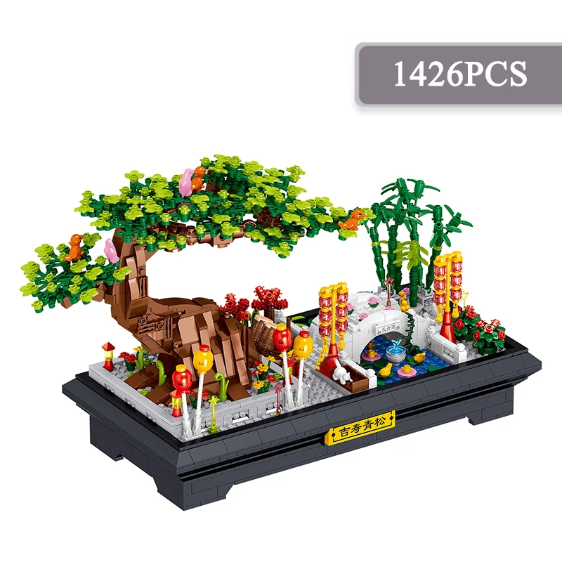 

1426pcs Miniature Potted Pine Tree Garden Scene 3D Building Model Bricks Children's Educational Assembling Toy Building Blocks