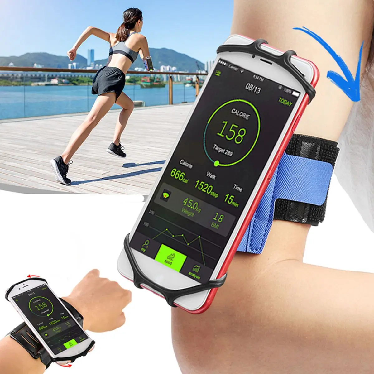 

Outdoor Gym Sports Running Phone Bag PU Case Universal Adjustable 180 Degree Rotatable Phone Holder Armband Bag Wristband Case