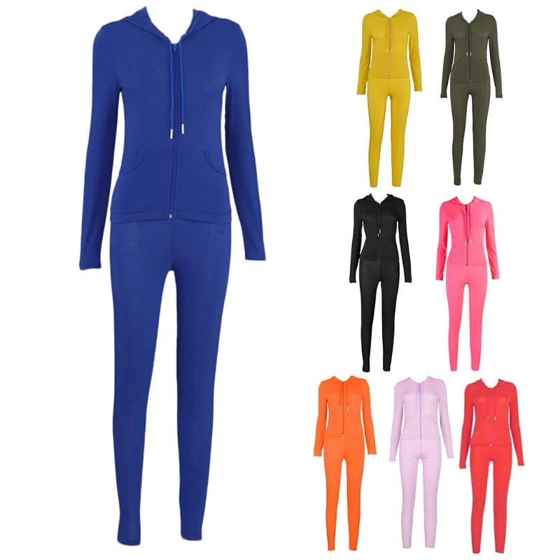 

Women 2Pcs Solid Tracksuit Long Sleeve Zipper Hoodies Jacket Skinny Leggings X7YA