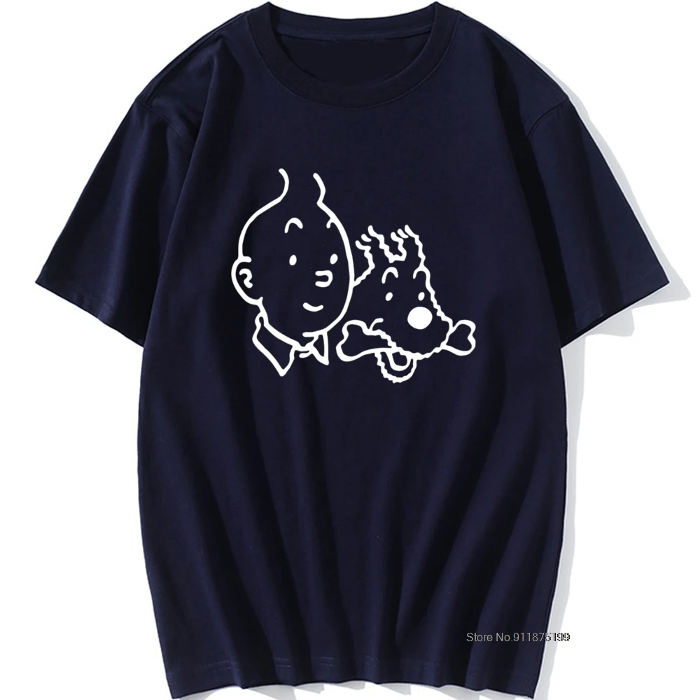 

Tintin T Shirt Tintin and Milou T-Shirt 100% Cotton Graphic Tee Shirt Awesome Classic Short Sleeve Men Tshirt