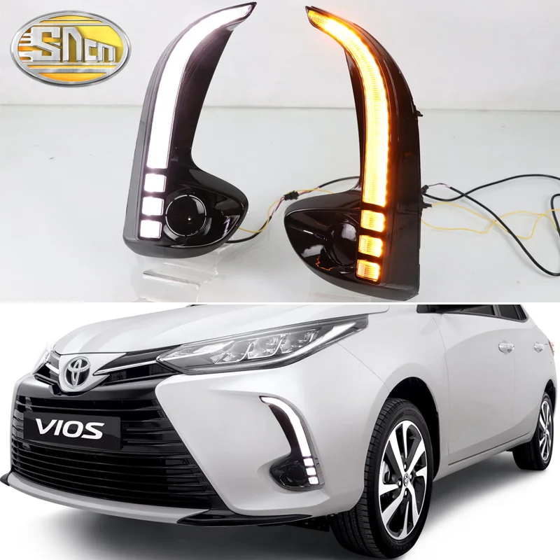 

2PCS LED Daytime Running Light For Toyota Vios 2020 2021 Dynamic Turn Yellow Signal Relay Car 12V LED DRL Day Light