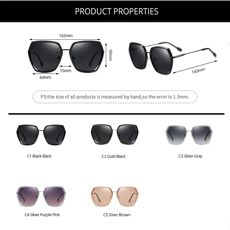 

COASION 2020 Luxury Brand Design Square Oversized Sunglasses Women Polarized Gradient Metal Frame Sun Glasses for Ladies CA1532