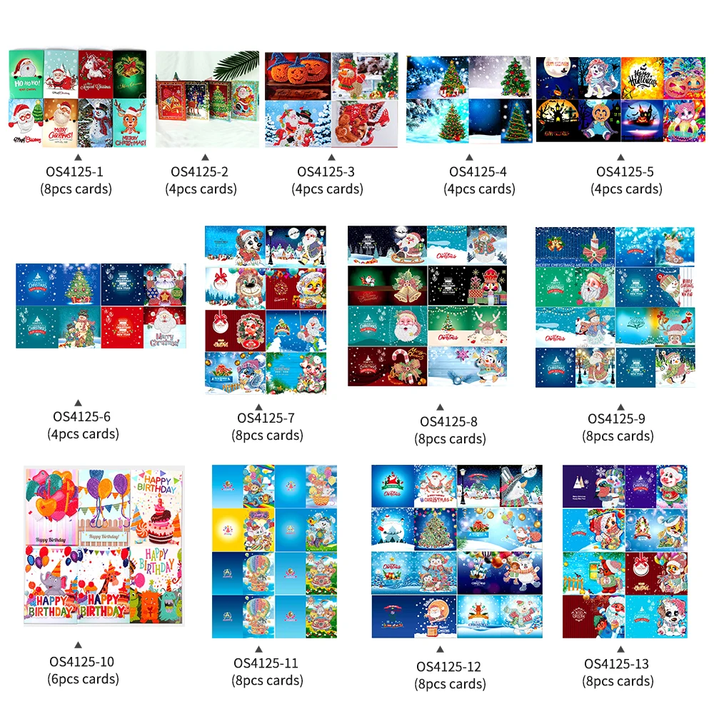 

8pcs 5D DIY Diamond Painting Christmas Cards Halloween Christmas Birthday Greeting Cards with Envelopes and Tools Art Craft Gift