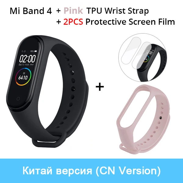 Xiaomi mi-браслет 4 смарт-браслет 3 AMOLED цветной экран mi Band 4 пульсометр фитнес Bluetooth Спорт 50 атм водонепроницаемый смарт-браслет - Цвет: CN Add Pink Strap