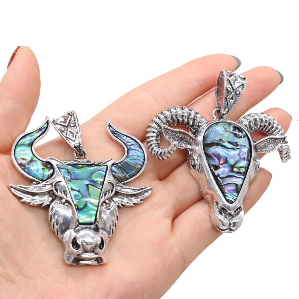 

1pcs New Hot Sale Natural Shell Pendant Sheep Head Bull Head Abalone Shell Pendant for DIY Necklace Jewelry Making Gift