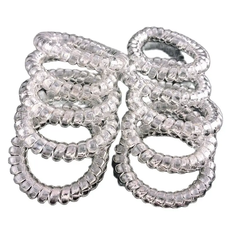 

Lot 5Pcs Size 5.5CM Transparent Telephone Hair Band For Girl Accessories Springs Line Gum Elastic Rope