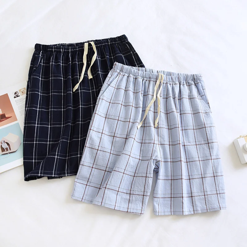 

Summer New Style Men's Cotton Plaid Shorts Pants Thin Women's Pajamas Home Pants Sleep Wear Trouser Suits Pijama Hombre