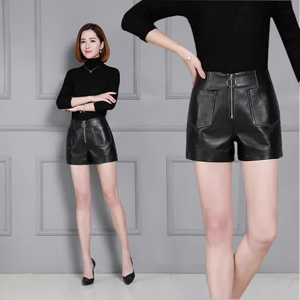 Top brand High 2020 Women Waist New Sheep Leather Shorts KS26  high quality