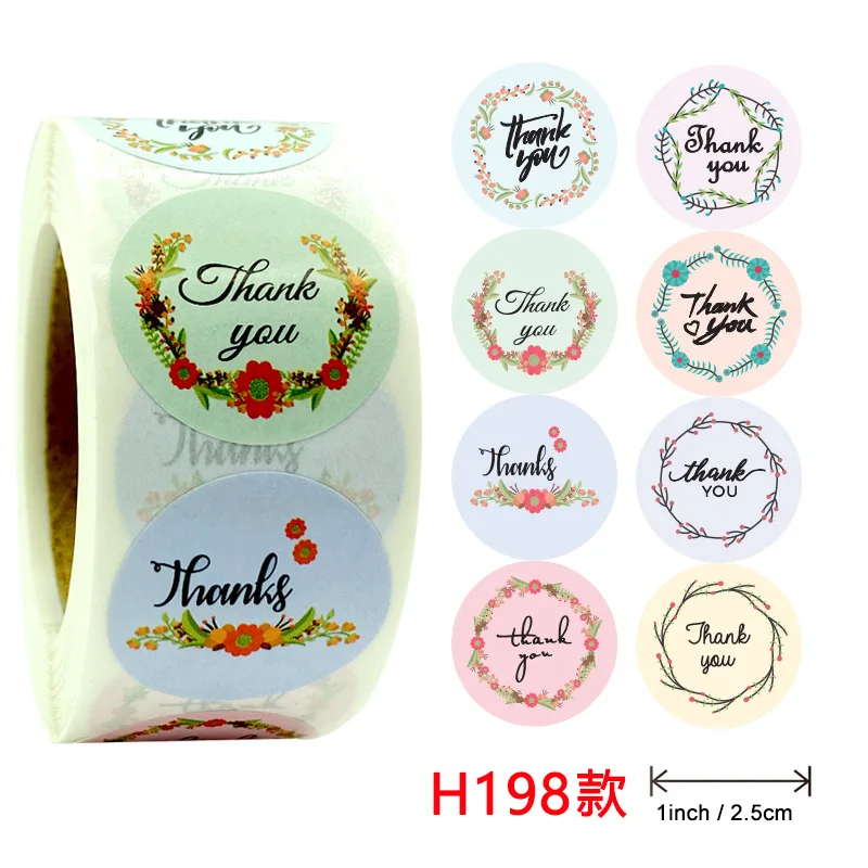 500 шт./рулон 8 Разных (1 дюйм) цветочным узором &quotспасибо&quot Стикеры Скрап этикетка