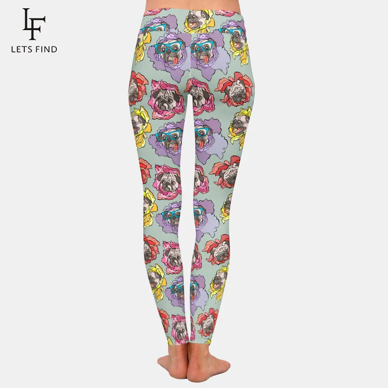 LETSFIND модные 3D собака мопс и с цветочным принтом Леггинсы для фитнеса новое платье