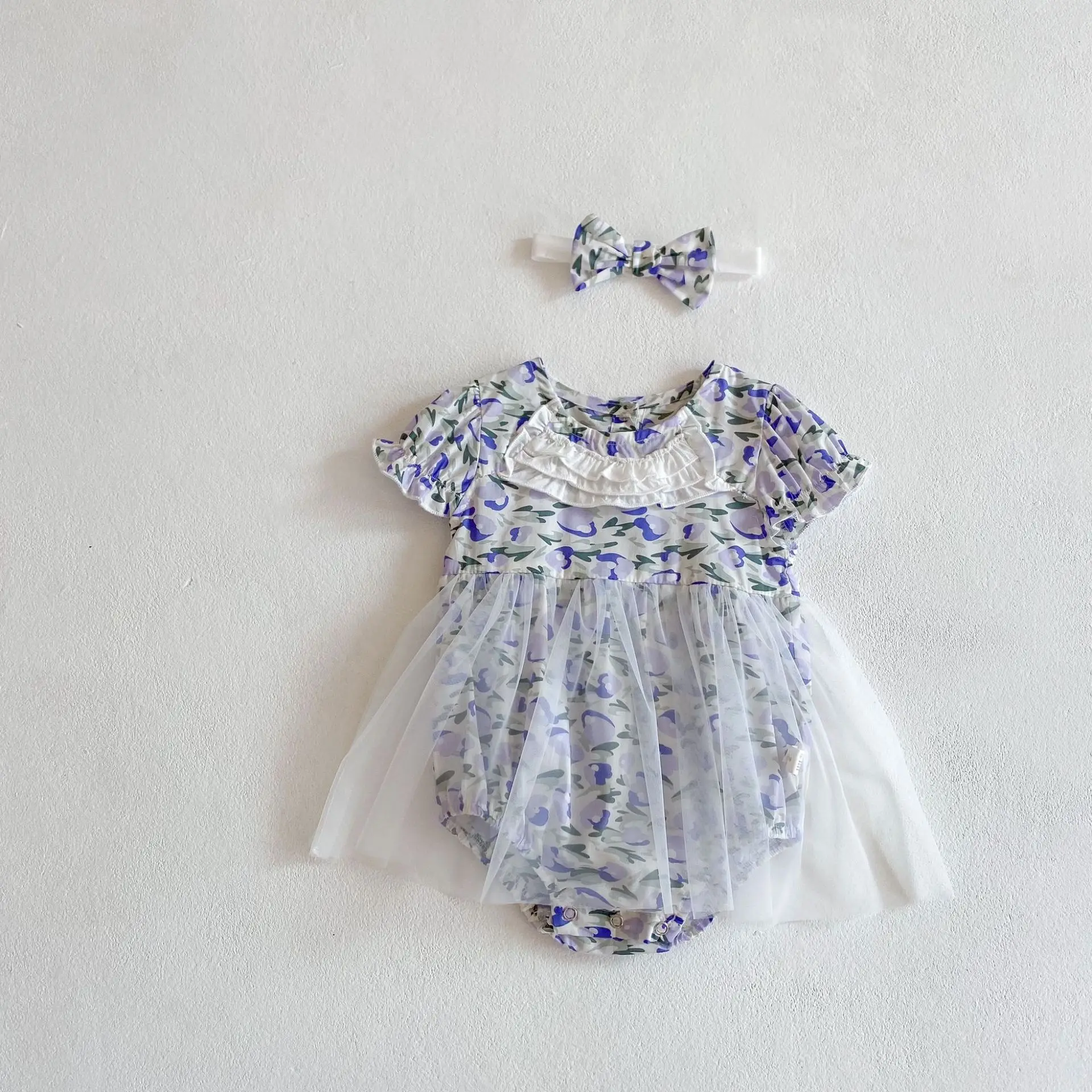 

7104 Baby Girl Clothes New 2021 Baby Girl's Multi-layer Wooden Ear Edge Mesh Dress 100 Days Party Dress Lovely Girl Clothes