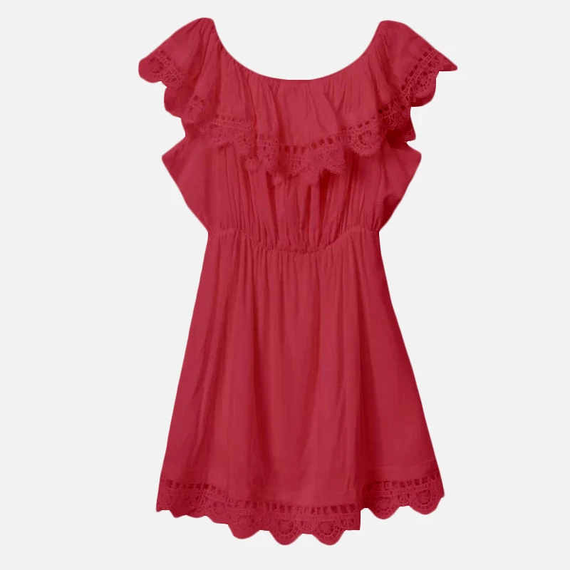 Женское Плиссированное кружевное мини-платье с открытыми плечами