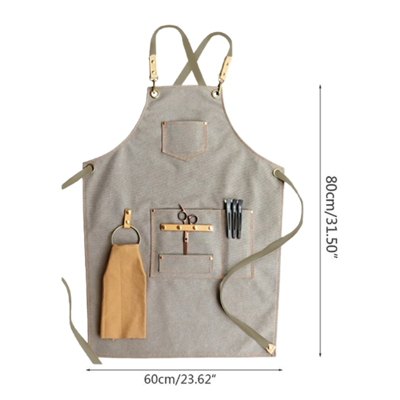 

Chef Apron Cotton Canvas Cross Back Adjustable Apron with Pockets for Women and Men, Kitchen Cooking Baking Bib Apron, A